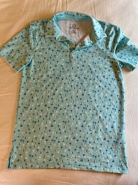 Southern Tide Child's Aqua nautical print Polo Shirt size 12/14